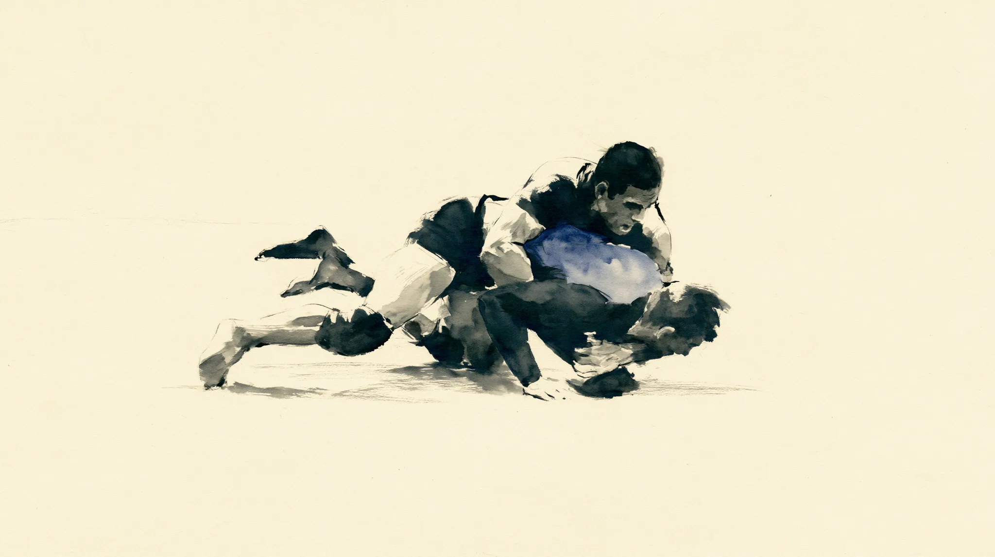 Ink illustration — Your first no-gi class: what changes and what does not